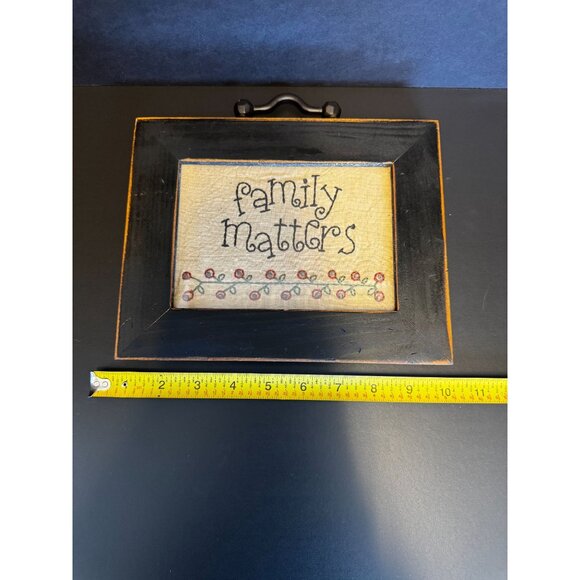 Rustic Black Wood Frame With "Family Matters" Embroidered Artwork & Handle Decor - Picture 2 of 7